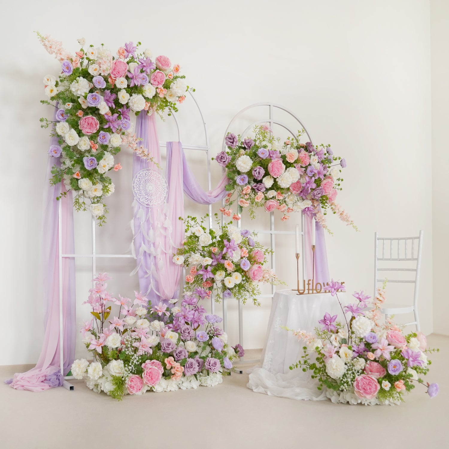 Uflower Artificial Purple Pink Wedding KT Backdrop Flower Row Decor